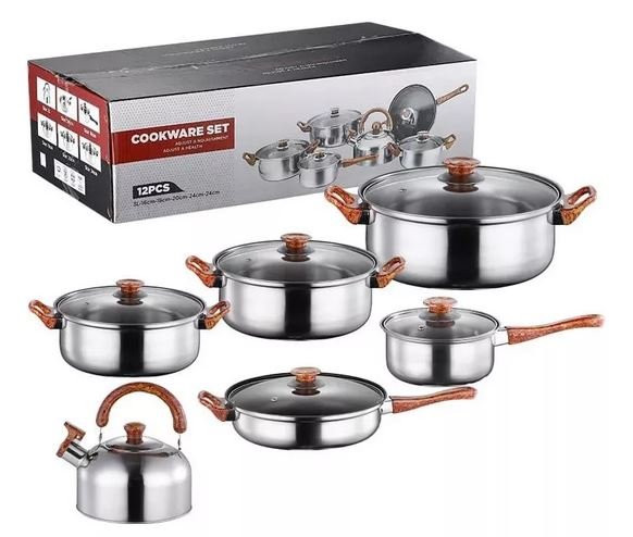 JUEGO DE OLLAS DE ACERO INOXIDABLE 12 PIEZAS