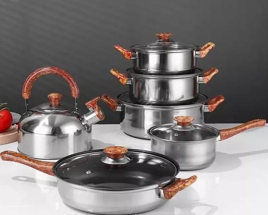 JUEGO DE OLLAS DE ACERO INOXIDABLE 12 PIEZAS